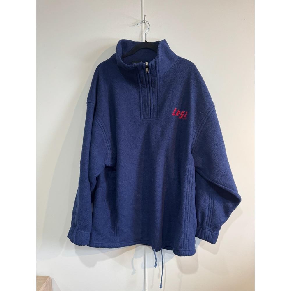 VTG Lugz Jacket Mens XL Blue Fleece 1/4 Zip Pullover Drawstring Hem Hong Kong